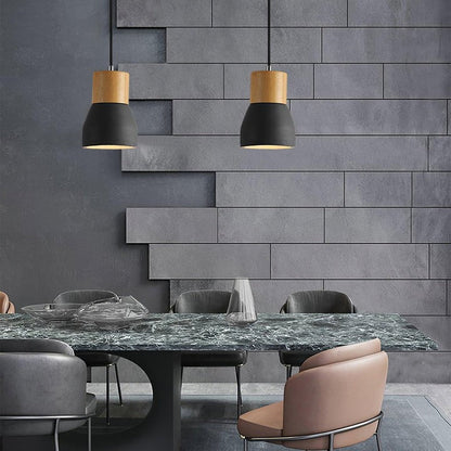 Modern Cement &amp; Wood Pendant Light