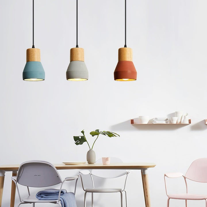 Modern Cement &amp; Wood Pendant Light