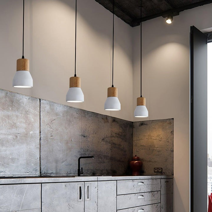 Modern Cement &amp; Wood Pendant Light