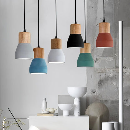 Modern Cement &amp; Wood Pendant Light