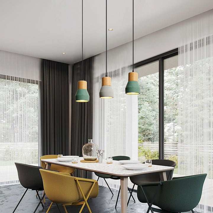 Modern Cement &amp; Wood Pendant Light