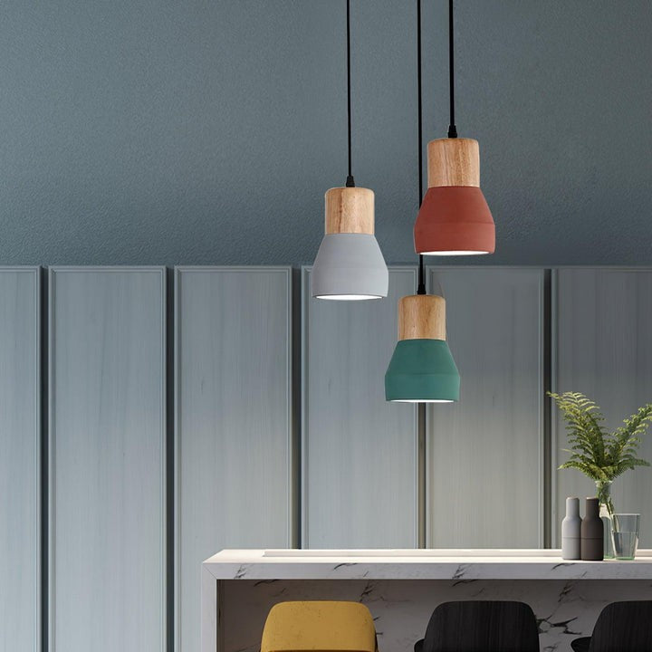 Modern Cement &amp; Wood Pendant Light