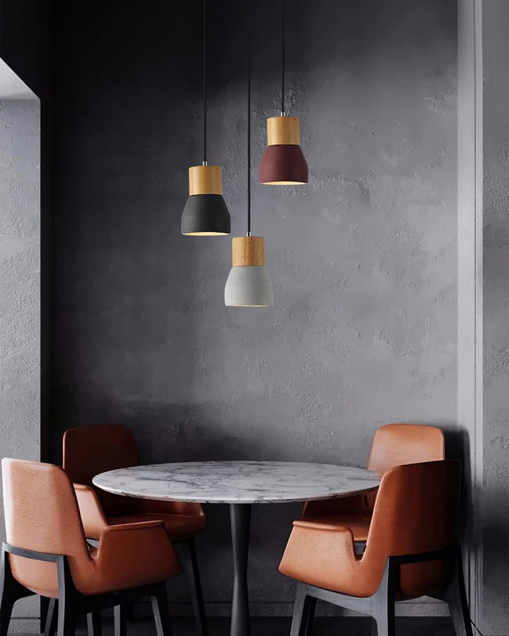 Modern Cement &amp; Wood Pendant Light