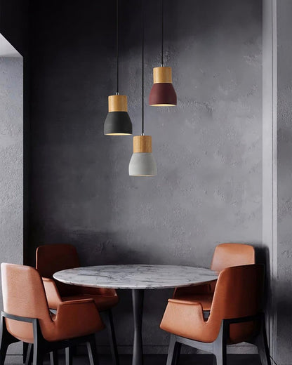 Modern Cement &amp; Wood Pendant Light