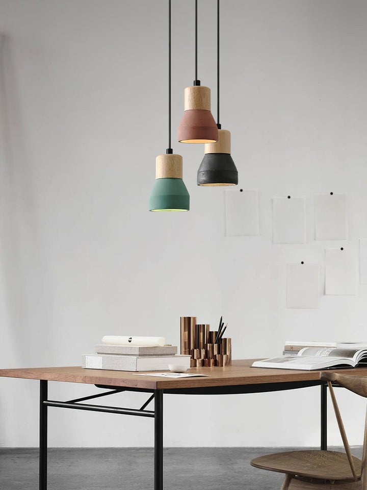 Modern Cement &amp; Wood Pendant Light