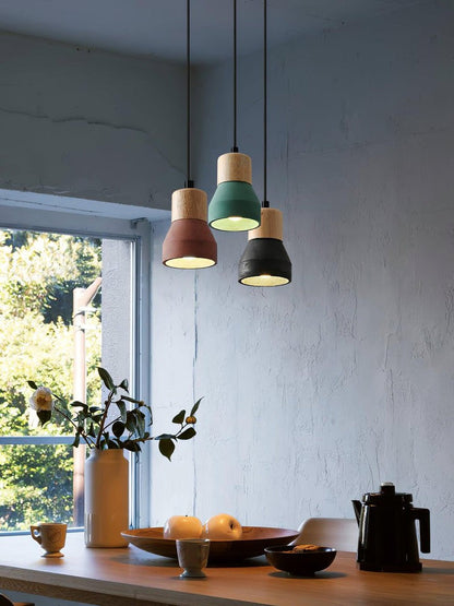 Modern Cement &amp; Wood Pendant Light