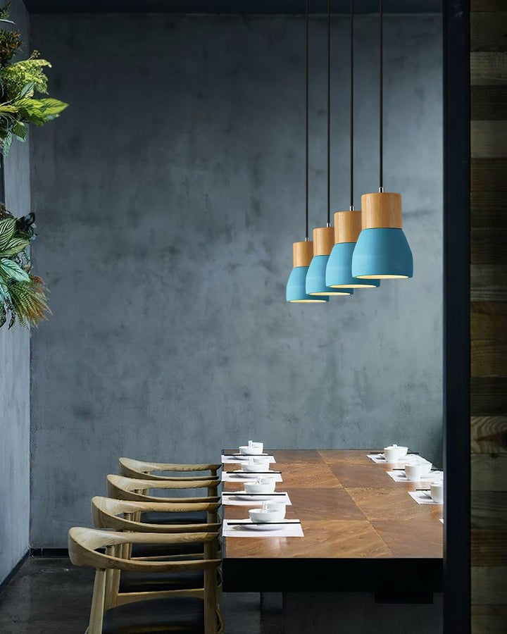 Modern Cement &amp; Wood Pendant Light