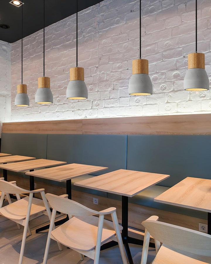 Modern Cement &amp; Wood Pendant Light