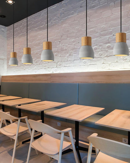 Modern Cement &amp; Wood Pendant Light