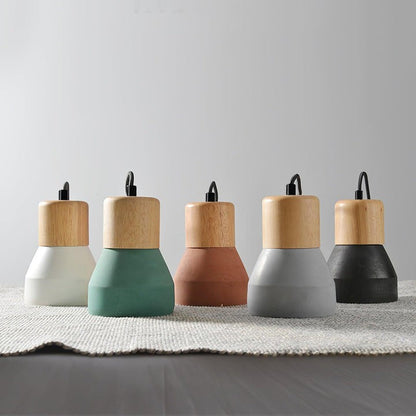 Modern Cement &amp; Wood Pendant Light