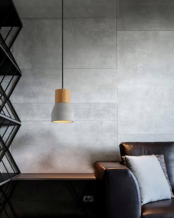 Modern Cement &amp; Wood Pendant Light