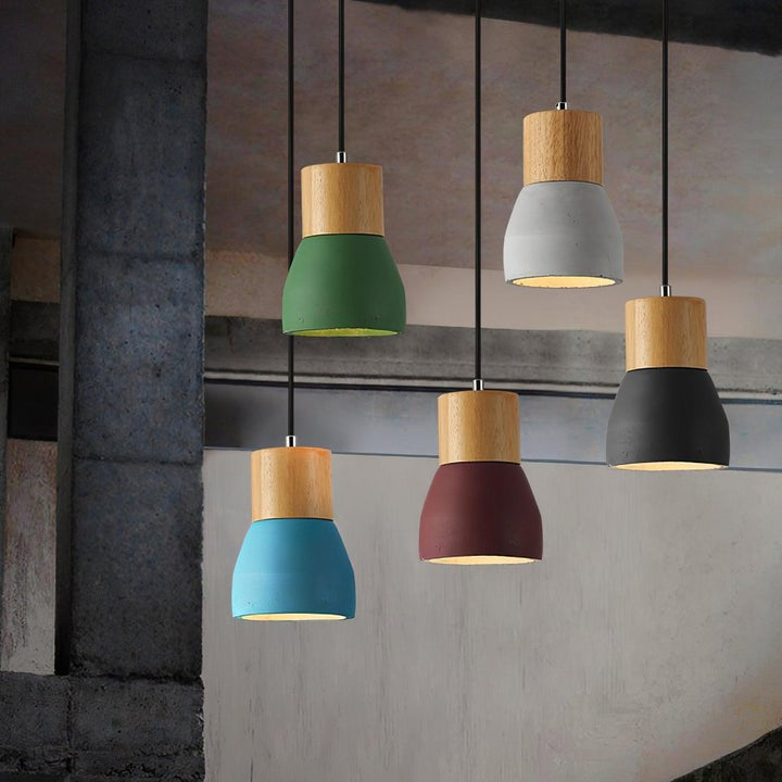 Modern Cement &amp; Wood Pendant Light