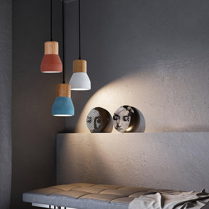 Modern Cement &amp; Wood Pendant Light