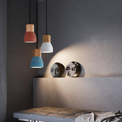 Modern Cement &amp; Wood Pendant Light