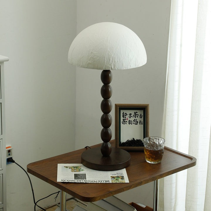 Modern Rice Paper Shade Table Lamp with Walnut Wood Base