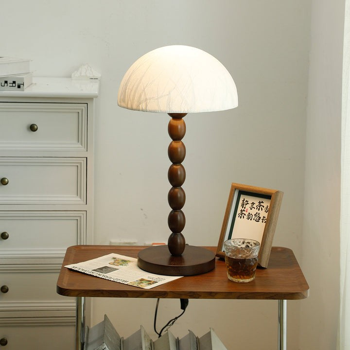 Modern Rice Paper Shade Table Lamp with Walnut Wood Base