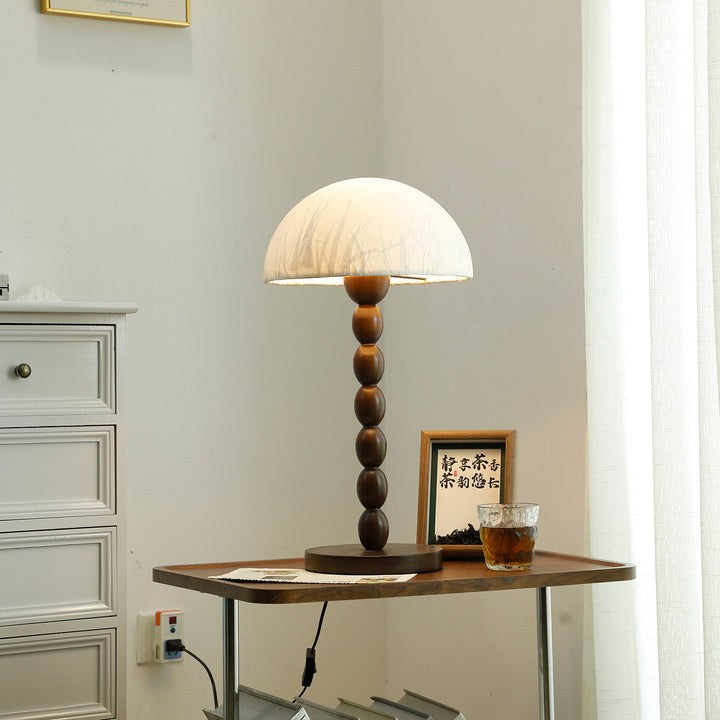 Modern Rice Paper Shade Table Lamp with Walnut Wood Base