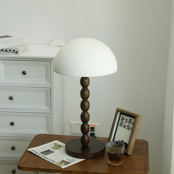 Modern Rice Paper Shade Table Lamp with Walnut Wood Base