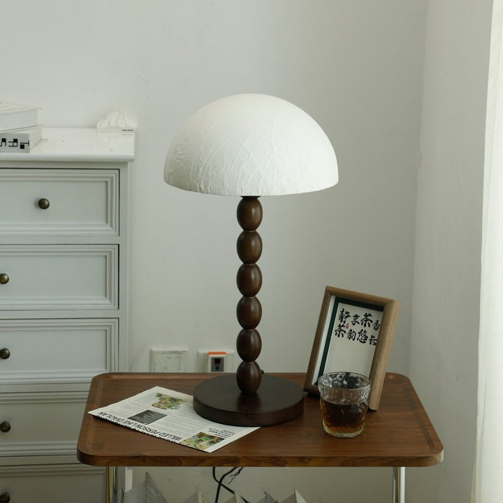 Modern Rice Paper Shade Table Lamp with Walnut Wood Base