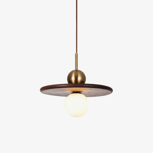 Modern Walnut Flying Saucer Pendant Light