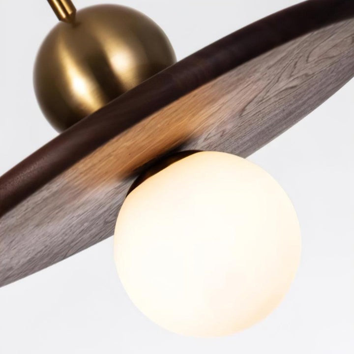Modern Walnut Flying Saucer Pendant Light