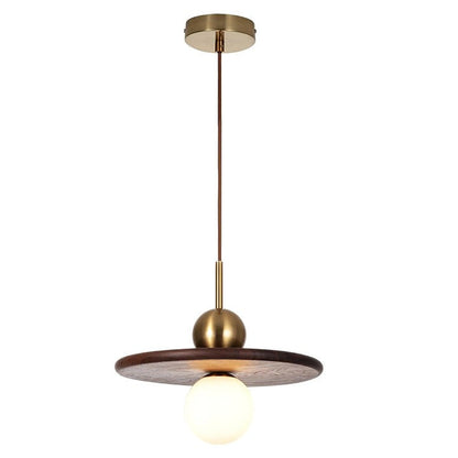Modern Walnut Flying Saucer Pendant Light
