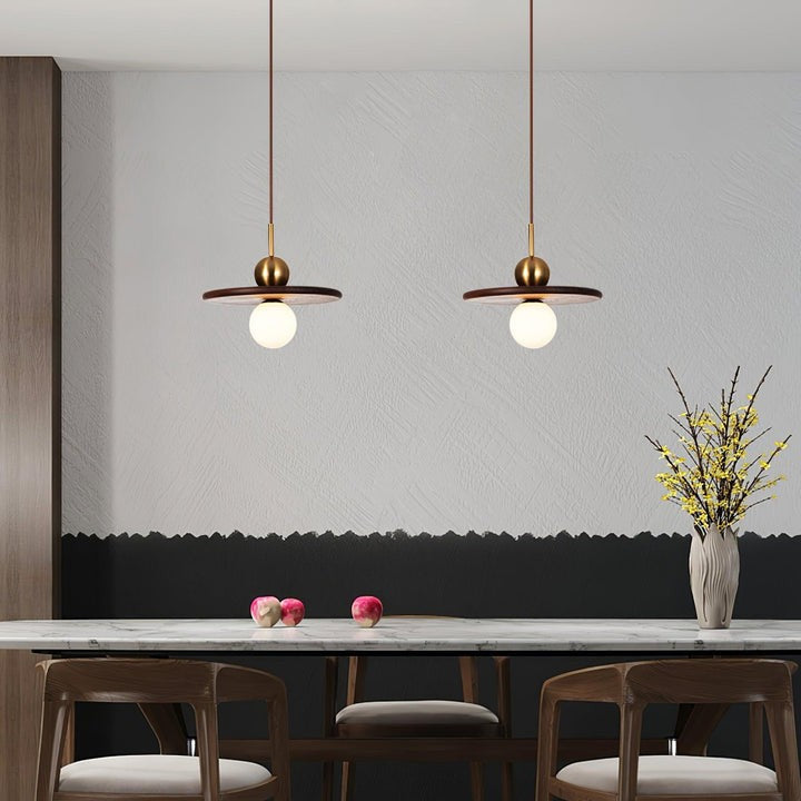 Modern Walnut Flying Saucer Pendant Light