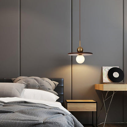 Modern Walnut Flying Saucer Pendant Light