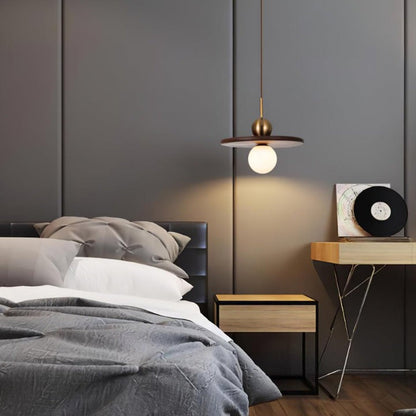 Modern Walnut Flying Saucer Pendant Light