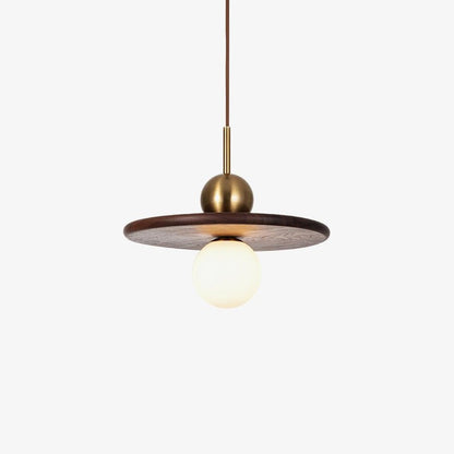Modern Walnut Flying Saucer Pendant Light