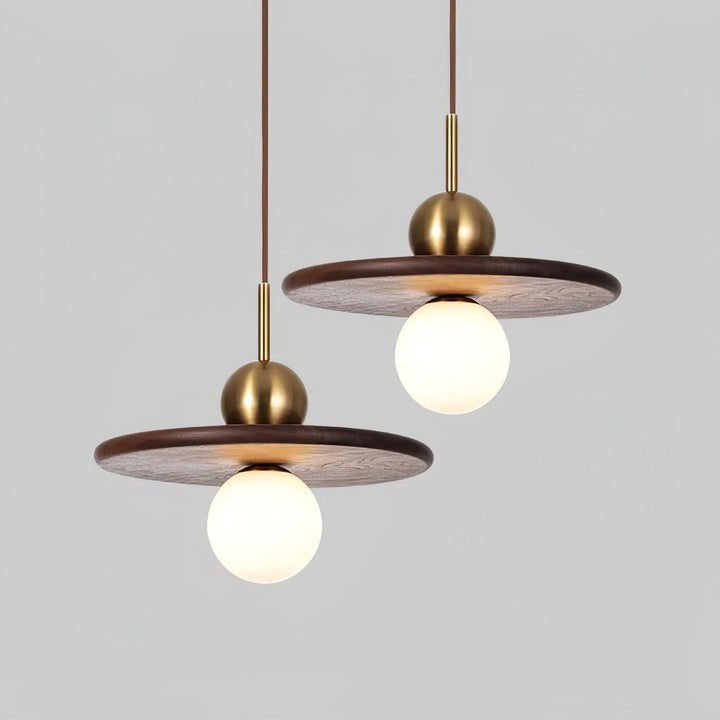 Modern Walnut Flying Saucer Pendant Light