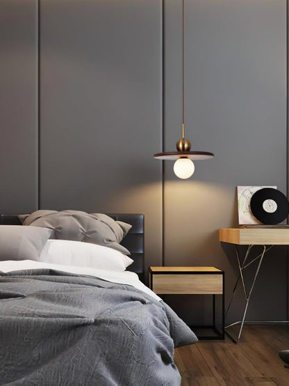 Modern Walnut Flying Saucer Pendant Light