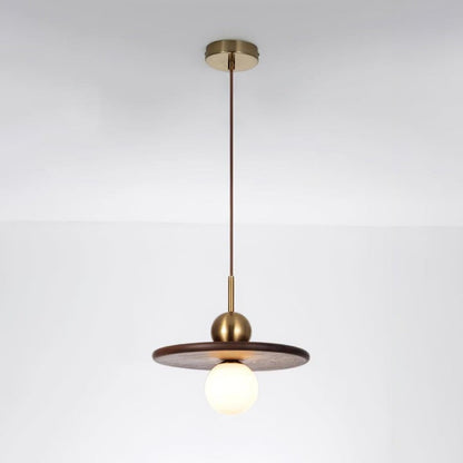 Modern Walnut Flying Saucer Pendant Light