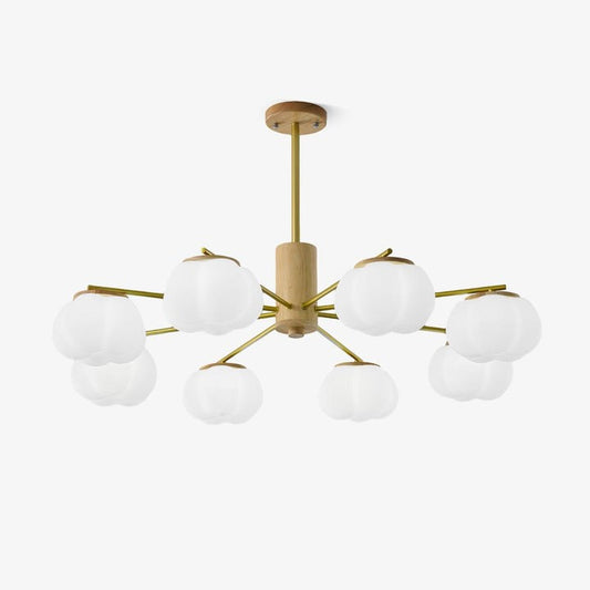 Modern Wooden Sphere Chandelier with Gold Accents