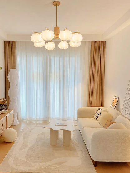 Modern Wooden Sphere Chandelier with Gold Accents