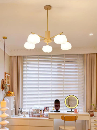 Modern Wooden Sphere Chandelier with Gold Accents