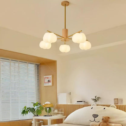 Modern Wooden Sphere Chandelier with Gold Accents