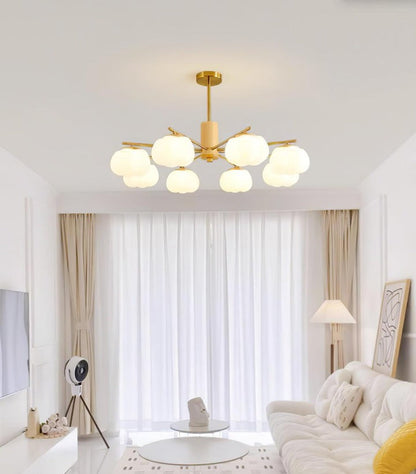 Modern Wooden Sphere Chandelier with Gold Accents