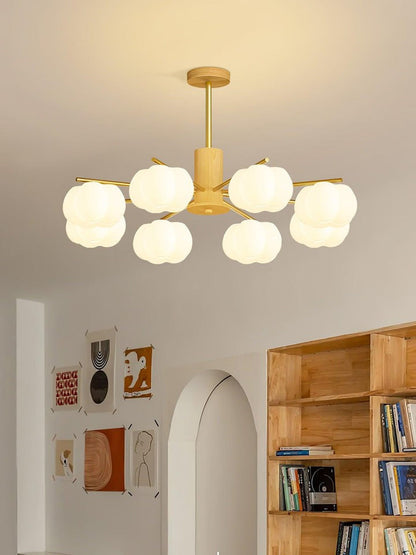 Modern Wooden Sphere Chandelier with Gold Accents
