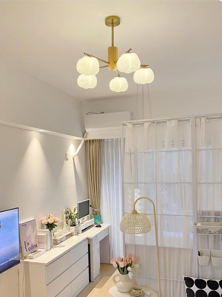 Modern Wooden Sphere Chandelier with Gold Accents