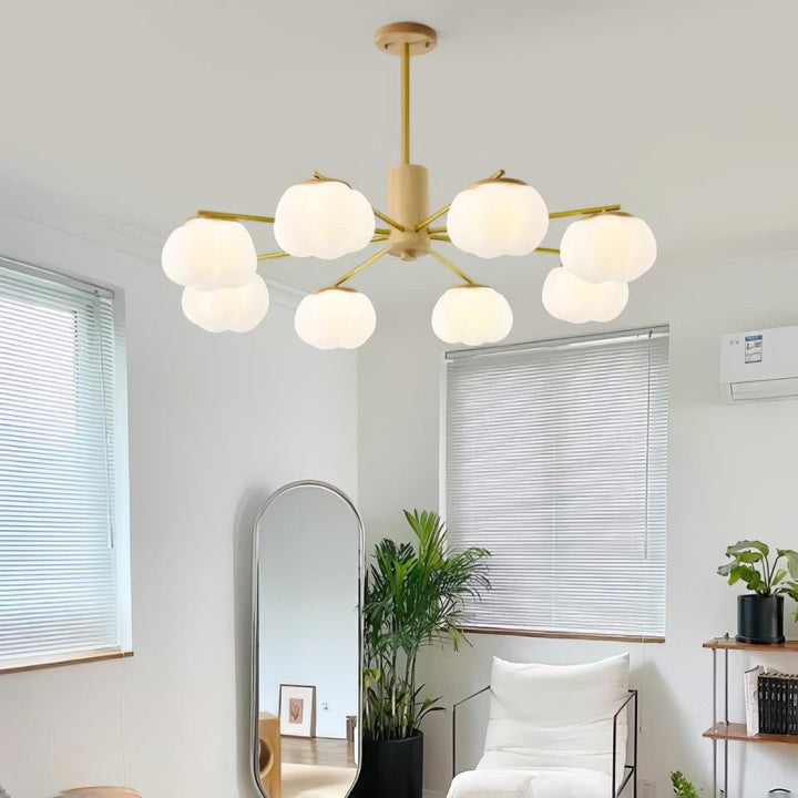 Modern Wooden Sphere Chandelier with Gold Accents