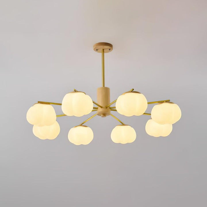 Modern Wooden Sphere Chandelier with Gold Accents