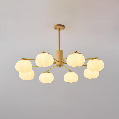 Modern Wooden Sphere Chandelier with Gold Accents