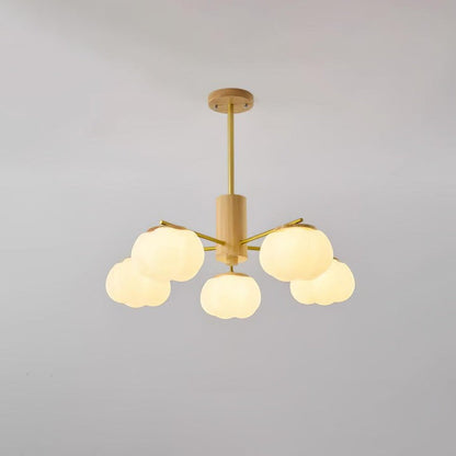 Modern Wooden Sphere Chandelier with Gold Accents