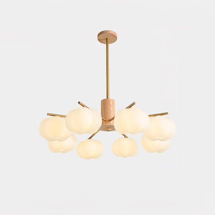 Modern Wooden Sphere Chandelier with Gold Accents