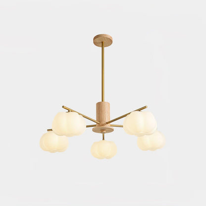Modern Wooden Sphere Chandelier with Gold Accents