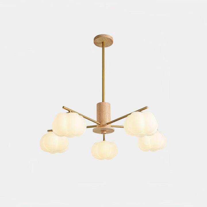 Modern Wooden Sphere Chandelier with Gold Accents