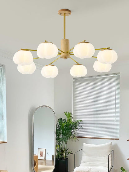 Modern Wooden Sphere Chandelier with Gold Accents