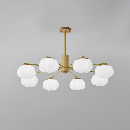 Modern Wooden Sphere Chandelier with Gold Accents