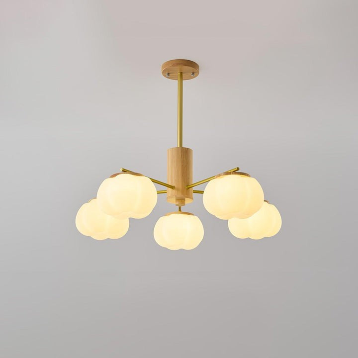 Modern Wooden Sphere Chandelier with Gold Accents